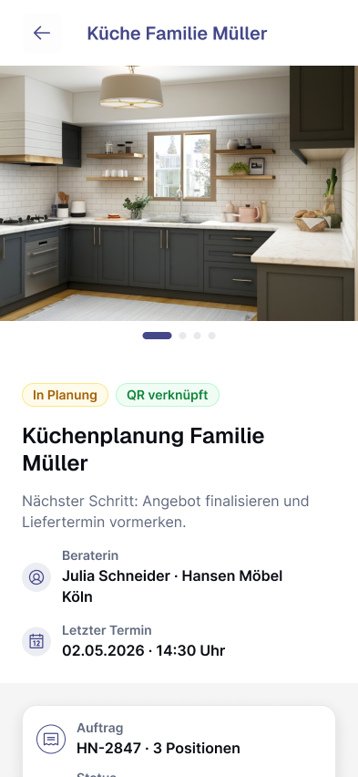 Kitchen project with rendering, planning status and personal consultation