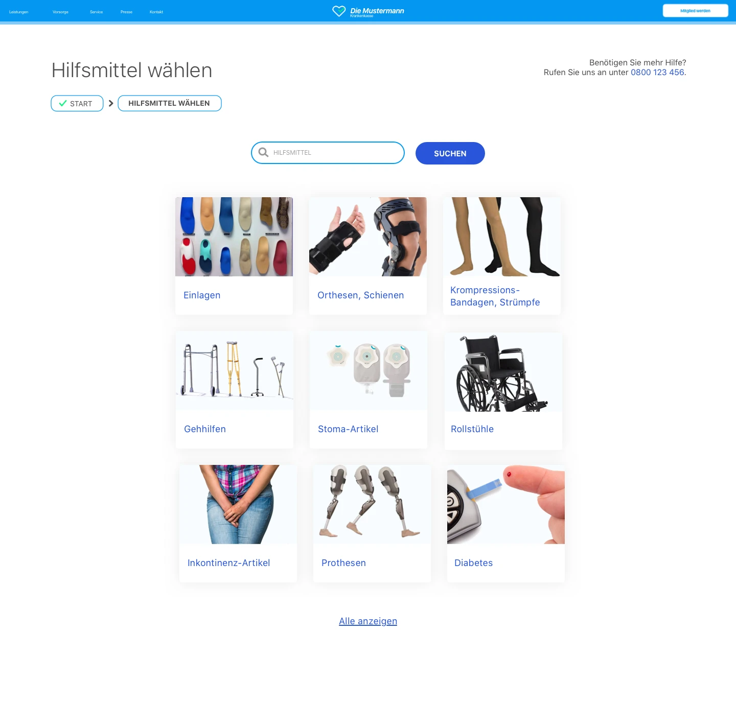 Medical-aid selection design with search and categories