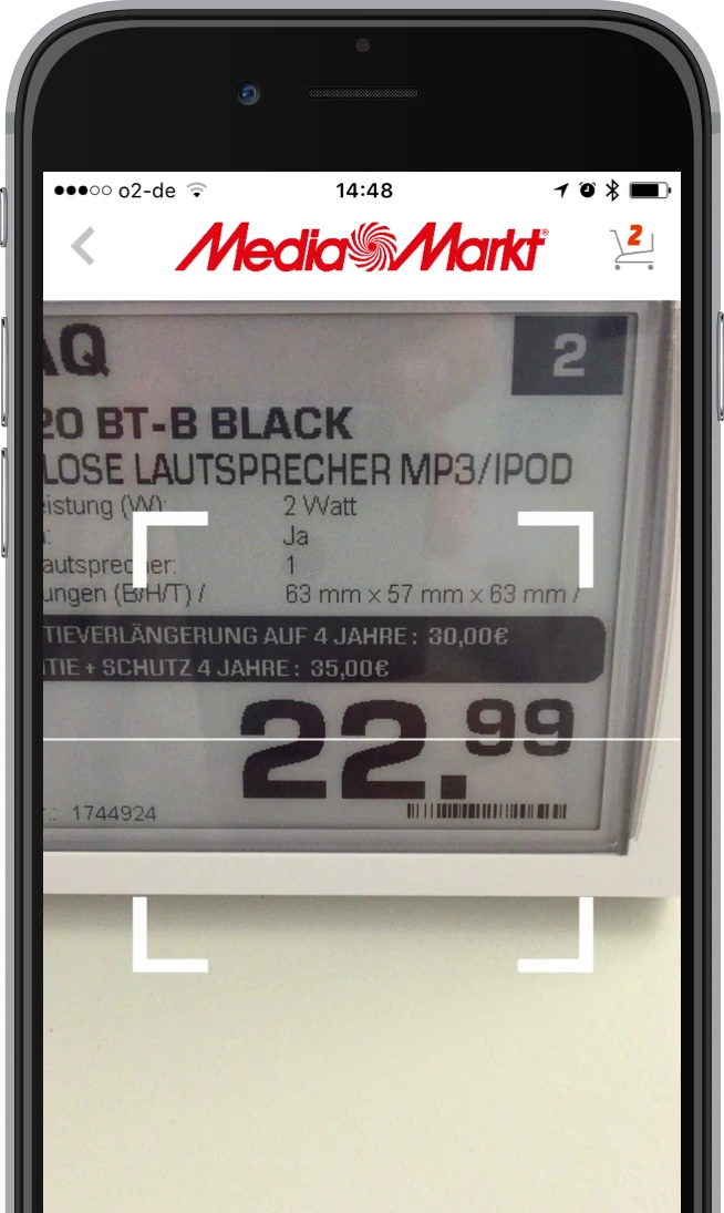 Testversion mit Scan-Ansicht zum Hinzufügen eines Produkts für den Vergleich
